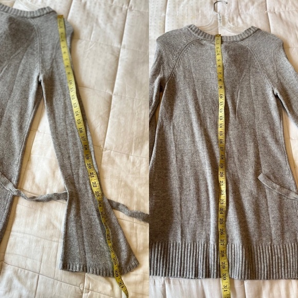If It Were Me Anthropologie Gray Lace Up Collar Bell Sleeve Long Sweater Medium - Picture 13 of 16